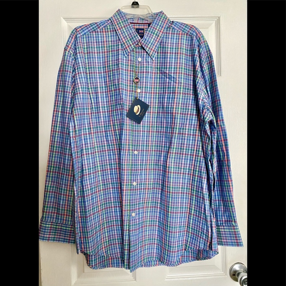 NWT Men’s T. Harris London Plaid Long Sleeve Button Down Shirt Spring Colors XL